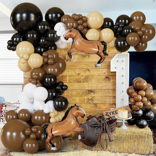 Western Balloon Arch Kit 137Pcs Cowboy and Horse Balloons, Brown and Black Ballo