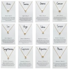Silver Gold Horoscope Astrology Zodiac Letter Birthday Gift Card Chain Necklace