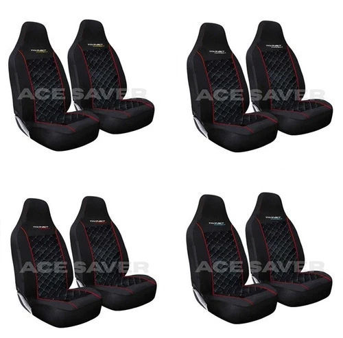 FOR FORD TRANSIT CONNECT DIAMOND QUILTED BLACK RED PIPING SEAT COVERS PAIR -LOGO