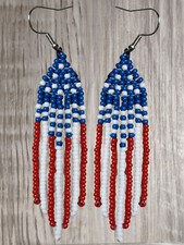 USA Flag Seed bead earrings, American, Independence day, Multi Colors, hand-made