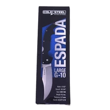 Cold Steel Large Espada Folding Knife 5.5" AUS-10A Steel Blade Black G10 Handle