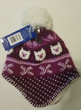 Grand Sierra Toddler Size 2-4T Purple Bear Beanie Fleece Lined Knit Hat, NWT.