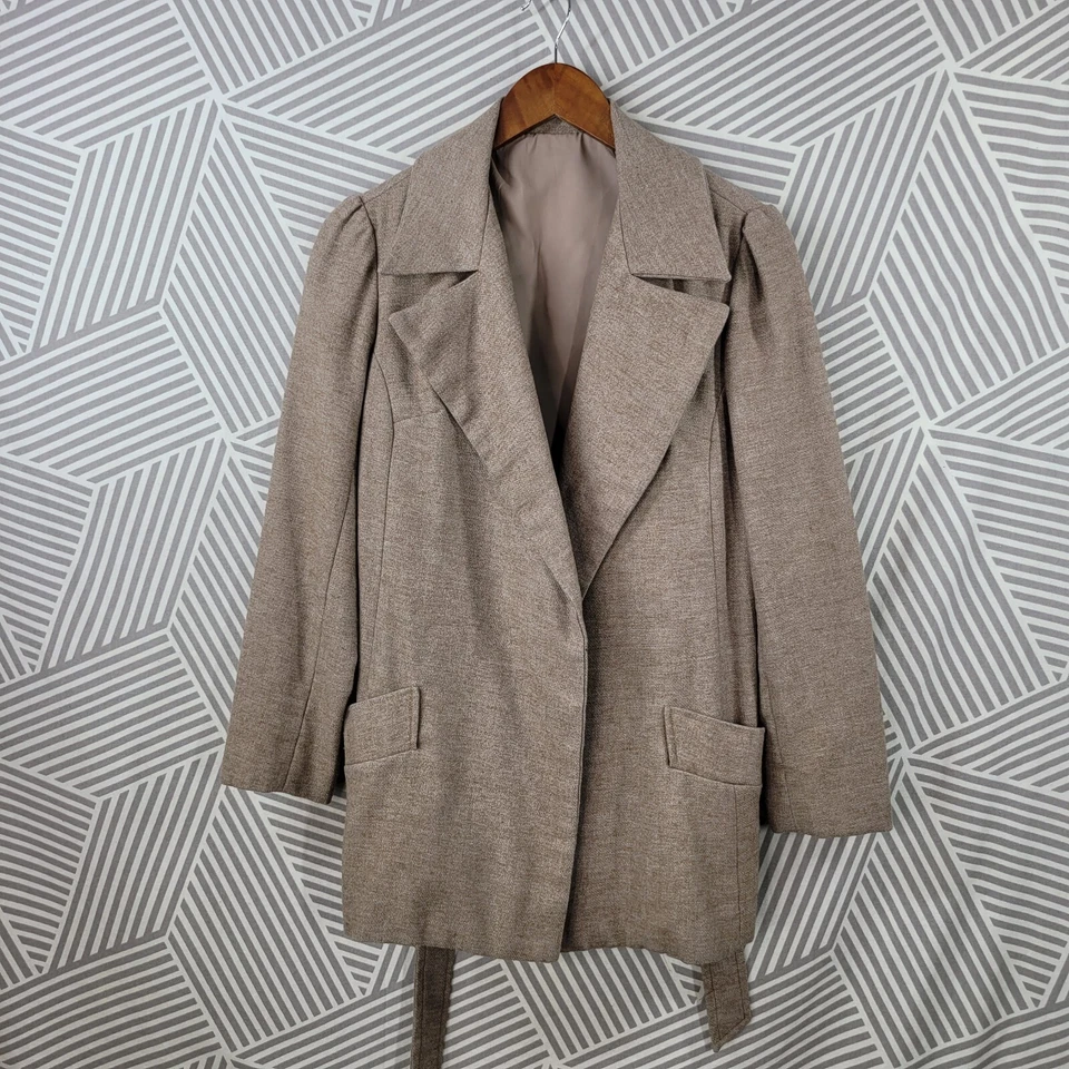 Abrigo Vintage Años 70 Talla Pequeña Mediana Lana Abrigo Invierno Pinup Cinturón Bronceado Hecho a Mano Foto 2 de 4