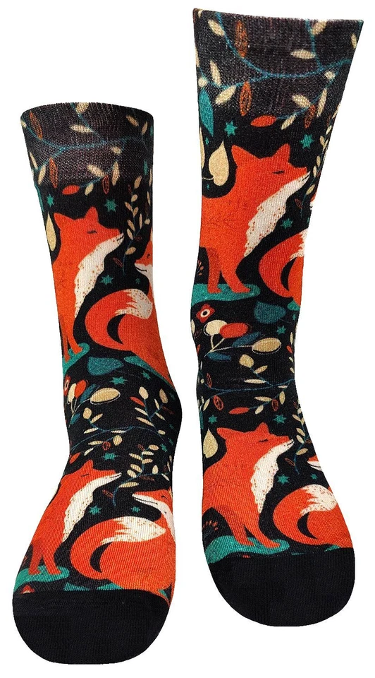 COOL7 3D Print Socken Autumn Foxes Fuchs Viskosemix schwarz hellrot weiß 36-40 - Bild 2 von 2
