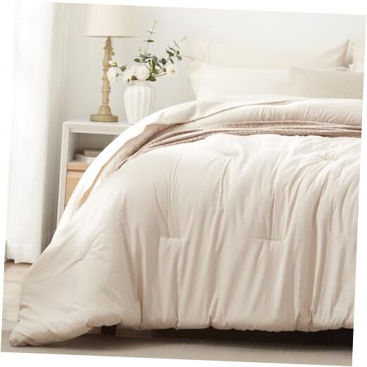 Comforter Set 7 Pieces Bed in a Bag - Soft Bedding Set for All Queen Beige