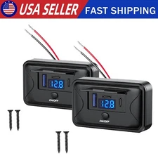 2PCS 12V Dual PD USB A Port Fast Car Charger Socket Power Outlet On-Off Switch