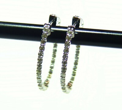 Natürlicher Rundschliff Diamant Inside Out Oval Creolen 1,75 kt 14 Karat Gold Vintage 