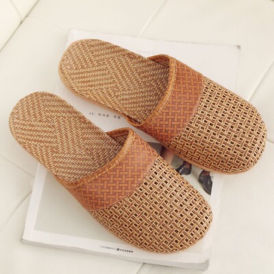 Men's Rattan House Slippers Japanese Style Indoor Slippers Summer House  Slippers