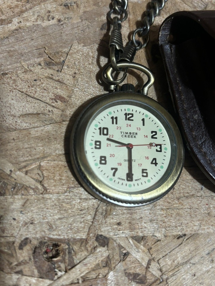 1 Timber Creek Quartz Gold Colored Pocket Watch with Chain,leather belt