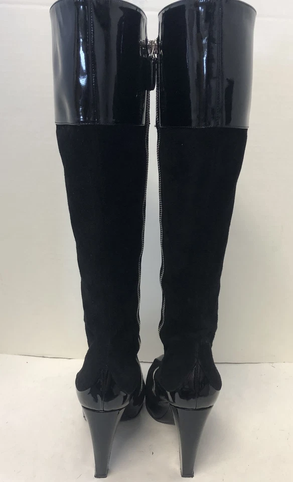 BALENCIAGA Black Suede/Patent Leather Knee High Platform Boots, sz 39.5/US 9.5 - Image 3 of 4