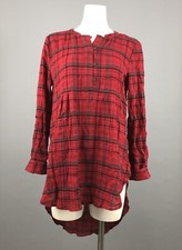 Anthropologie Holding Horses Plaid Longtail Tunic M Red Long Sleeve High Low