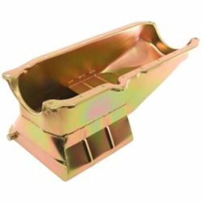 Milodon 30902 Oil Pan Steel Gold Iridite 7 qt. For SB Chevy 1986-Up RH Dipstick