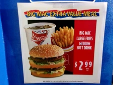 mcdonalds Big Mac extra value  translite sign poster 21 3/4" x 21 3/4", 1992