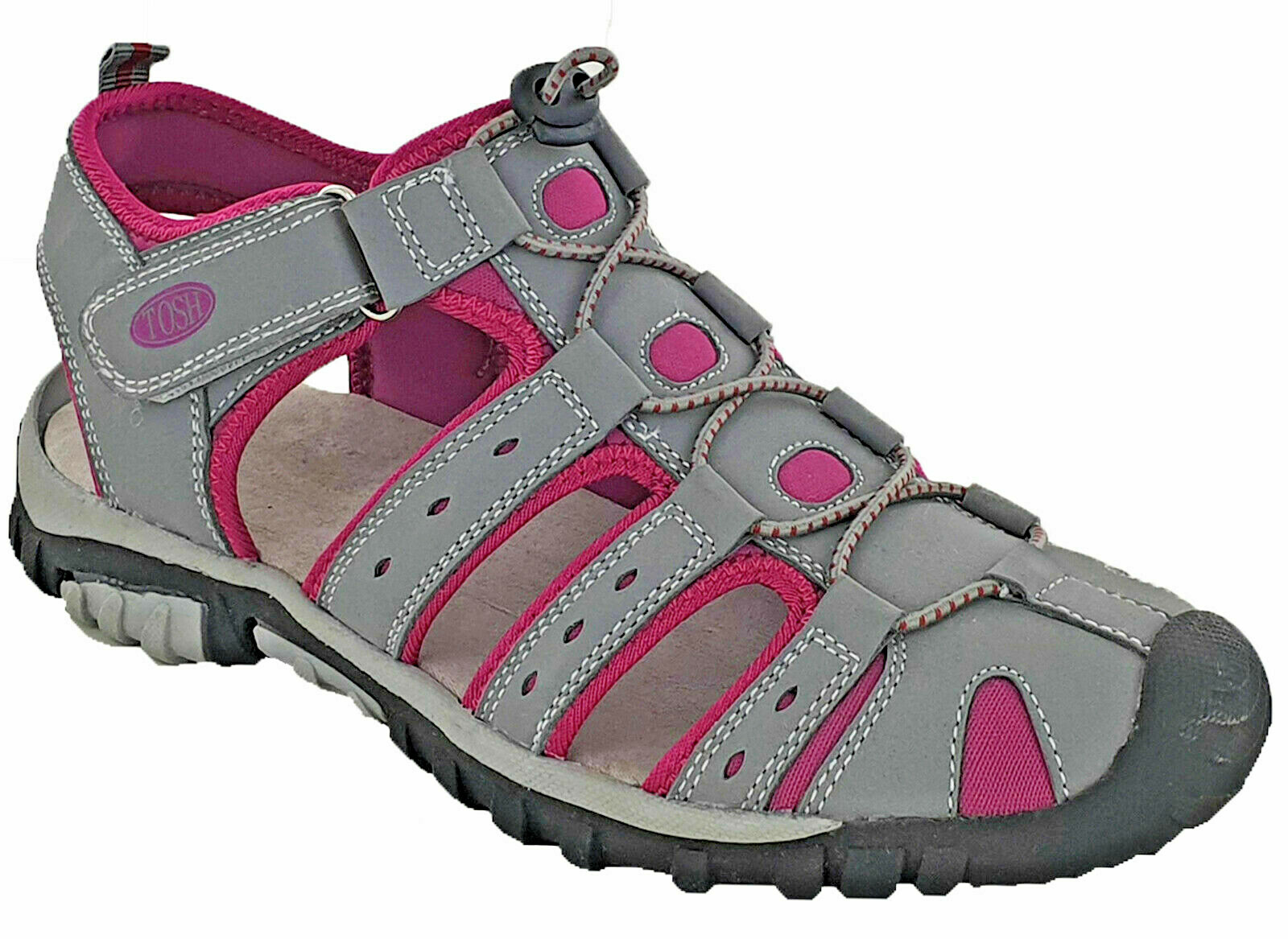 Ladies Grey Sandals Sea Shoes Closed Toe Sports Twin Strap & Toggle