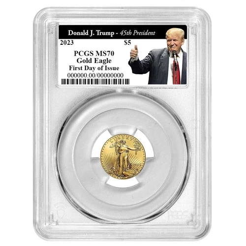 2023 $5 American Gold Eagle 1/10 oz PCGS MS70 FDOI Trump 45th President Label