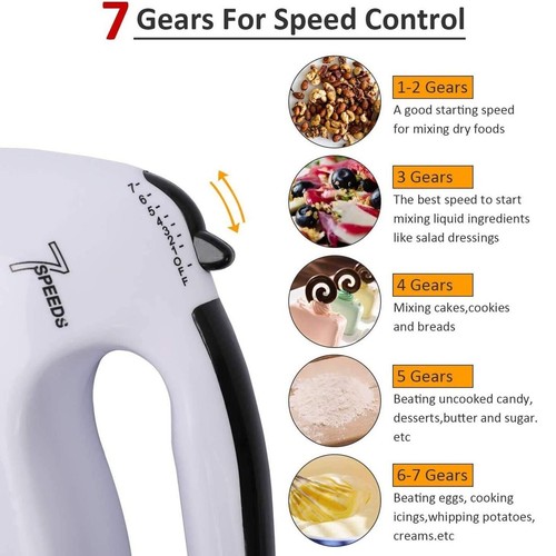 7 Speed Electric Hand Held Mixer Electronic Handheld Whisk Food Blender Egg Cake - Picture 6 of 12