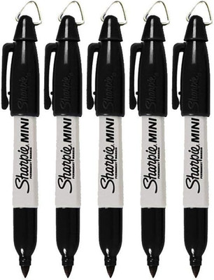 Sharpie Mini Permanent Markers with Golf Keychain Clips, Black Ink, Pack of 5