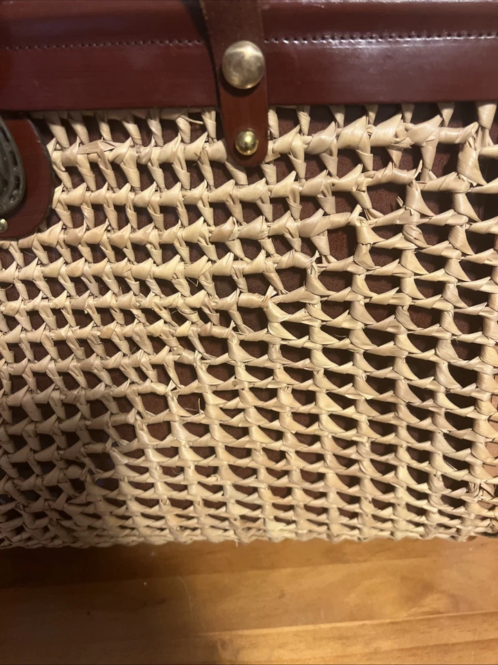 Bolso de mano vintage de paja de cuero Zenith años 60 Foto 3 de 4