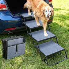 Collapsible Dog Stairs for Large Dogs Extra Wide, 4 Steps Folding Dog Steps f...