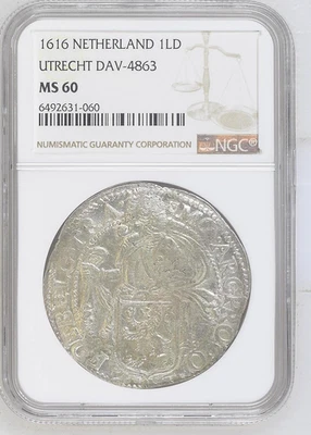 1616 Netherland Lion Daalder, Utrecht DAV-4863, NGC MS 60, Only 1 Graded Higher - Image 1 of 2