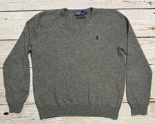 Vtg Polo Ralph Lauren 100 Lambs Wool Sweater Gray V Neck Men  s Sz L. Read