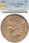 1859 1C Shield Reverse J-228 Indian Head Cent PCGS MS64 Judd Pattern