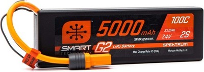 Spektrum 7.4V 5000mAh 2S 100C Smart G2 Hardcase LiPo Battery IC5 (SPMX52S100H5)