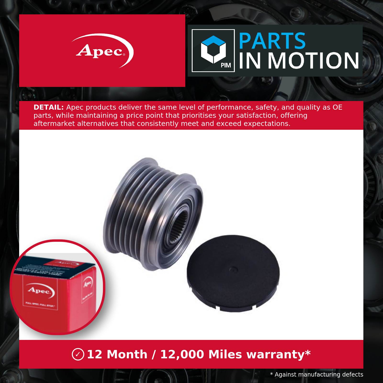 APEC AOP1066 Alternator Freewheel Pulley Clutch Audi A4 M16 6 Groove 5mm Offset - Image 21