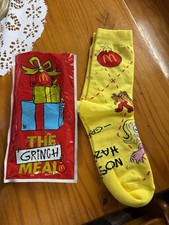 McDonald  s Grinch Meal 2025 Socks Yellow Collectible Opened With Bag Rare