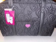 BETSEY JOHNSON Duffel LBKRUSH Large Weekender Travel Bag Black/Pink Hearts