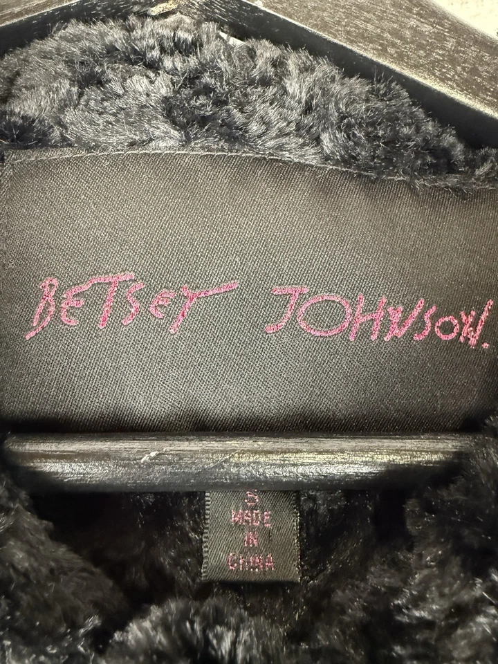 Chaqueta de Colección Betsy Johnson Mujer S Imitación Piel Contraste Cuero Rayas Cuello Foto 4 de 4