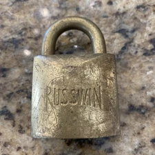 Vintage Russwin  Brass Padlock No Key. Very Used Condition