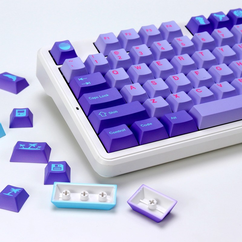 KBDiy Vaporwave Purple PBT Keycaps 140-Key Cherry Profile MX Mechanical Keyboard