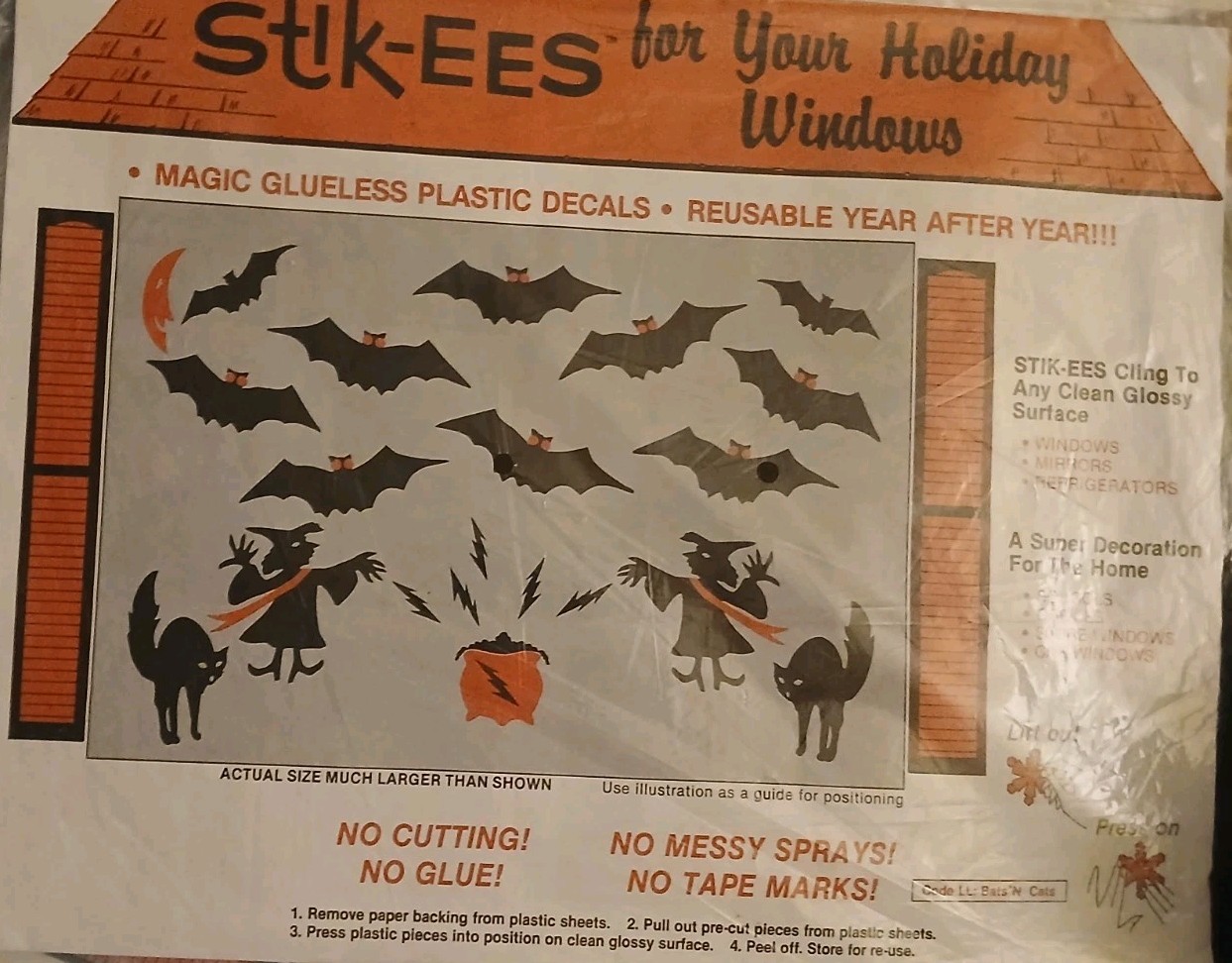 Vtg STICK-EES Reusable Halloween Window Sticker Decals Fall Season Decor