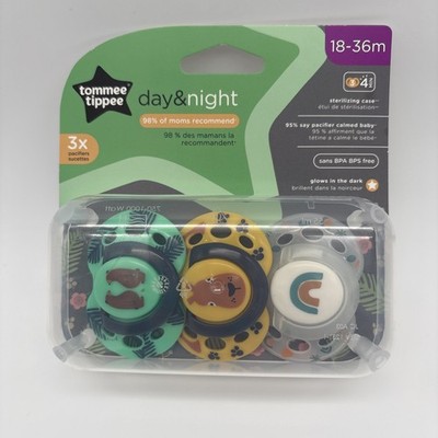 Tommee Tippee Day Night Pacifiers 18-36m Glow In Dark 3 Pack NEW BPA Free