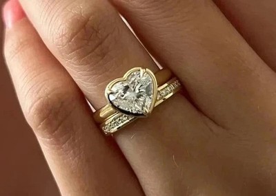 3 CT Heart Cut Lab Created Diamond Engagement Ring Set 14k Gold Plated Silver