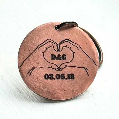STAMPED BY CHERYL Personalised Traditional 7th Copper Wedding Anniversary Gift Keychain Keyring