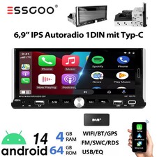DAB+ Autoradio 6.9" 1 DIN Mit Android 14 4+64G Carplay GPS Navi RDS Bluetooth FM