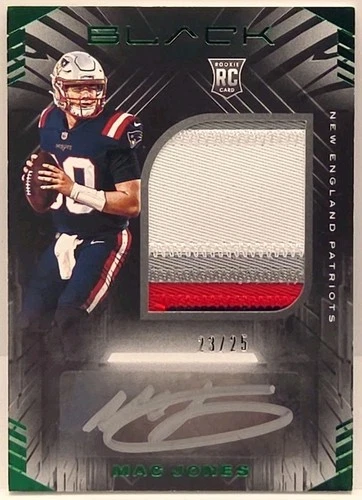MAC JONES 2021 PANINI BLACK RPA ROOKIE PATCH EMERALD RC AUTO /25