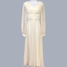 Vintage 1970s White Chiffon Maxi Dress ILGWU Boho Bridal Gown Ethereal Flowy
