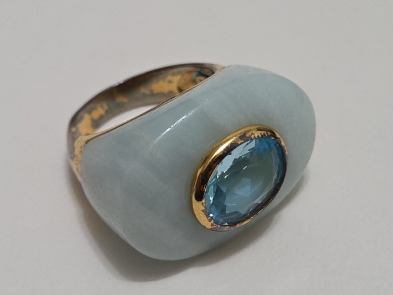 VINTAGE Carol Brodie Rarities Amazonite Blue Topaz Ring Size 8