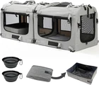 Petseek Extra Large Cat Dog Carrier Soft Sided with Litter Box and Bowls 