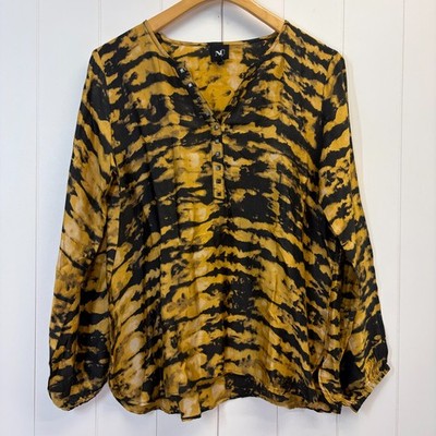 Nu Denmark Boho Abstract Animal Print Henley Top Size S Resort Vacation Comfy