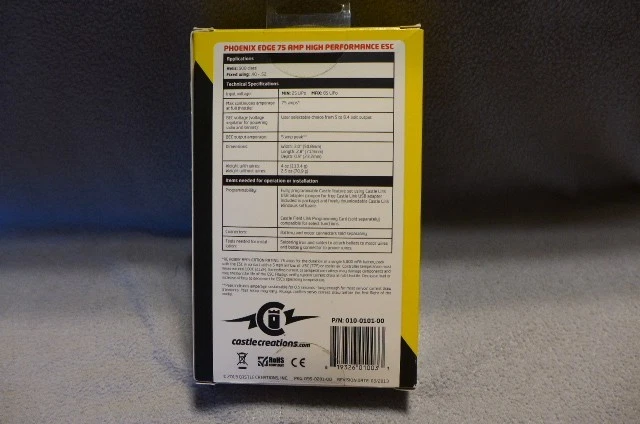 Castle Creations Phoenix Edge 75 amperios 34 V ESC con 5 amperios BEC CSE010010100 velocidad Foto 2 de 3