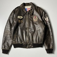 Vintage 90s Lederjacke Bomberjacke Fliegerjacke US Army A2 Militär Braun Gr. M