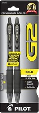 Pilot G2 Premium Gel Pens, Black Pens, Bold Point 1 mm, 2 Black