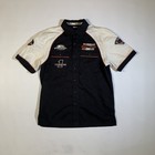 Harley Davidson Racing Shirt Screamin Eagle Button Up Black White Size M Biker