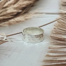 Hammered Sterling Silver Band Ring: Wide Rustic Wedding Band Ring All Size