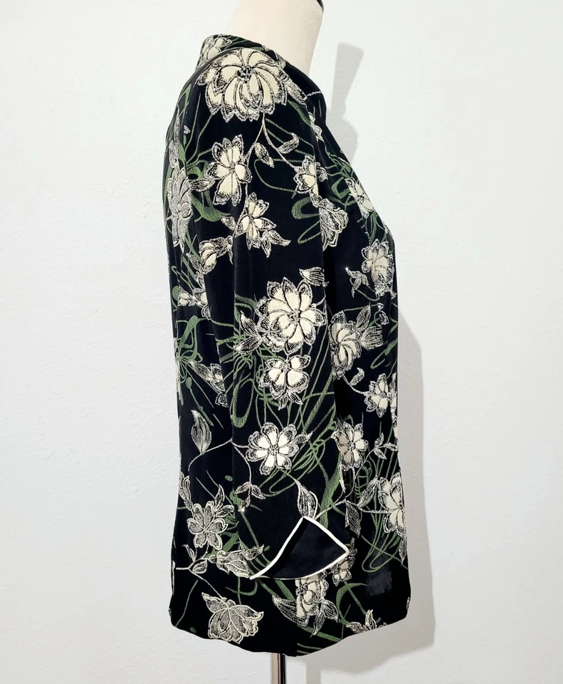 Chaqueta de terciopelo floral Alex Evenings para mujer mediana negra verde cuello mandarín  Foto 3 de 4