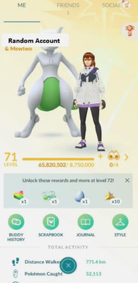 Pokémon Acc Go Lv71 Random 10M-15M Stardust 150-250 Shiny 100- 200+Legendary